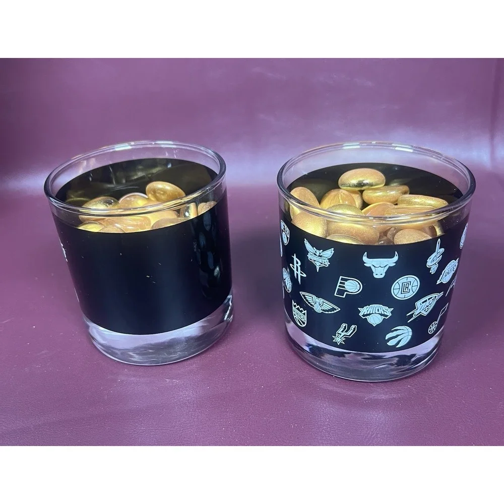 Jack Daniels Old No 7 Glass Cup Low-ball Basketball NBA Whiskey Bourbon Set Pair